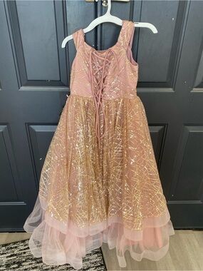 Girls' Sparkle Lace-Up Tulle Formal Dress - Dusty Rose